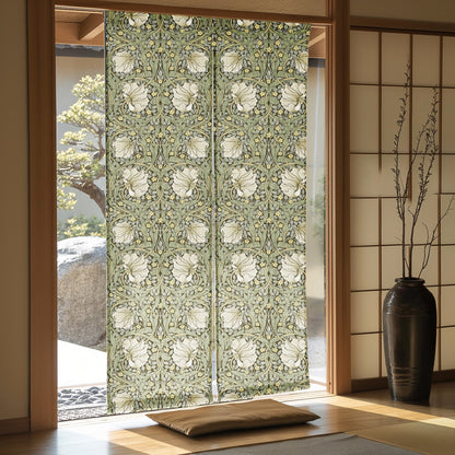William Morris Pimpernel Noren-gardin i linne, japansk Noren-panel i linne, japansk dörrgardin, Noren-dörröppningspanel i linne