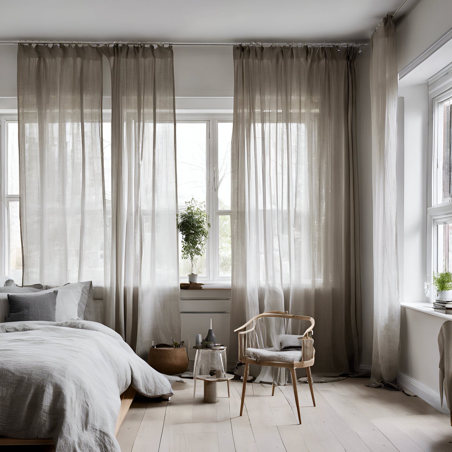Sheer Linen Curtains, 100% linen Extra Long Curtains, Linen Curtains with rod pocket, green PREWASHED Sheer window panel curtains