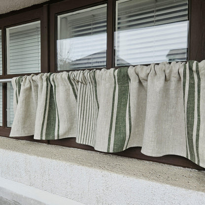 French striped linen Curtains in custom size - window panel for kitchen Living room farmhouse - Grain Sack green striped curtain