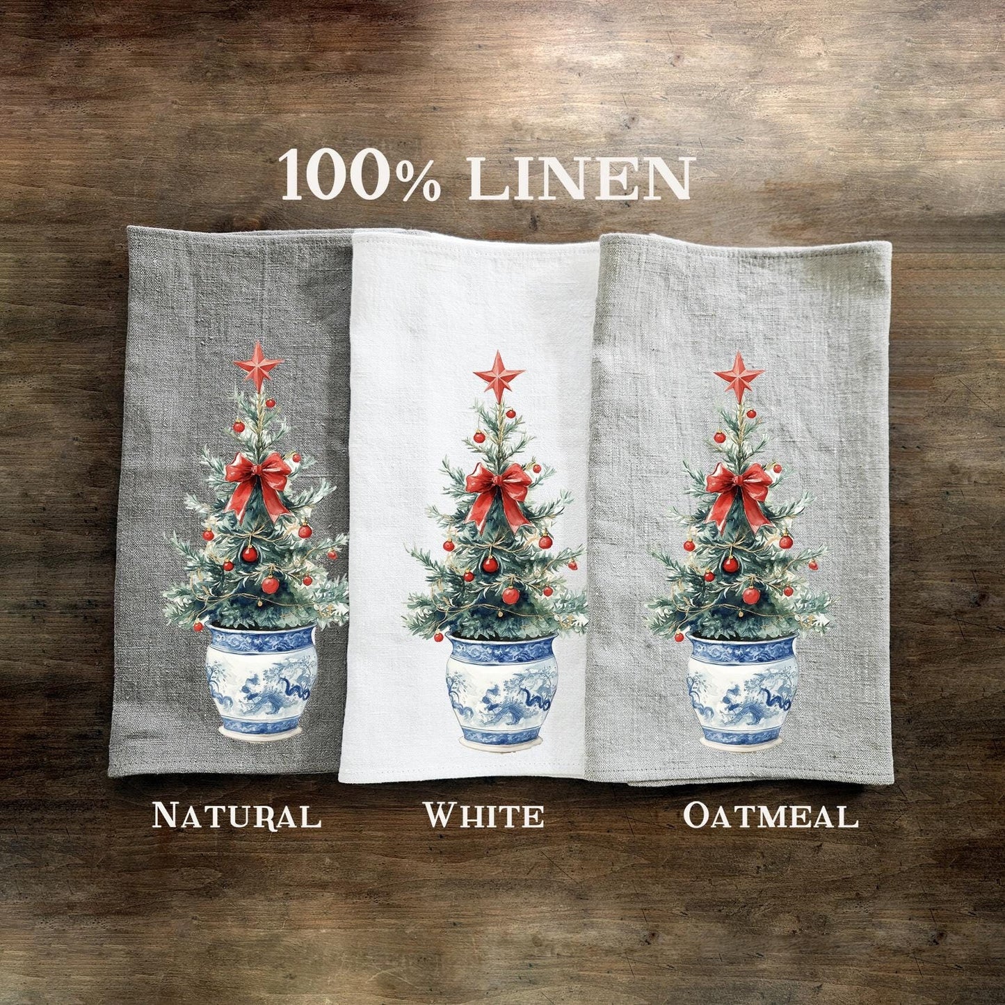 Christmas Tea Towel in linen, Christmas tree Hand Towels Tea, linen  Dish Towel Holiday Kitchen Décor Tea Towel