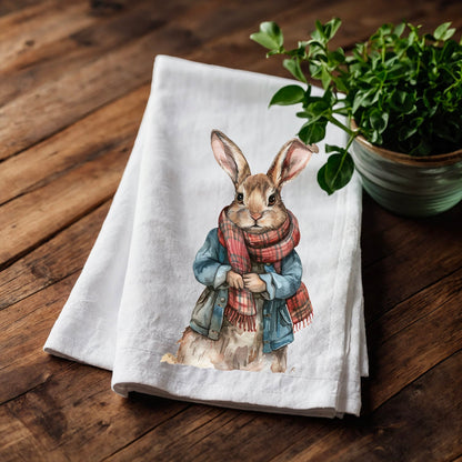 Bunny Tea Towel in linen, Rabbit Hand Towels Tea, Eastern Dish Towel, Holiday Kitchen Décor Tea Towel