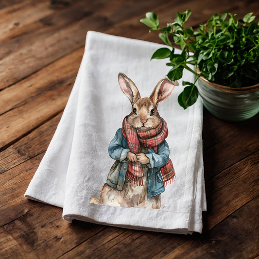 Bunny Tea Towel in linen, Rabbit Hand Towels Tea, Eastern Dish Towel, Holiday Kitchen Décor Tea Towel