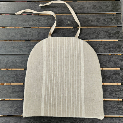 Linen Seat Cushion striped with ties - Striped Chair Pad Pillow - Natural French Style Heavy Weight 100% Linen Fabric