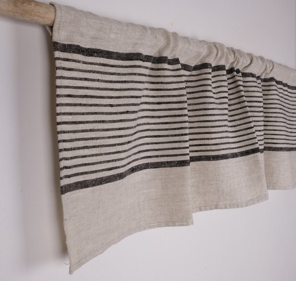 Ticking Valance - Farmhouse Curtain - Pure linen window treatment. Living room Cafe Kitchen window panel. Grain sack flax farmhouse style