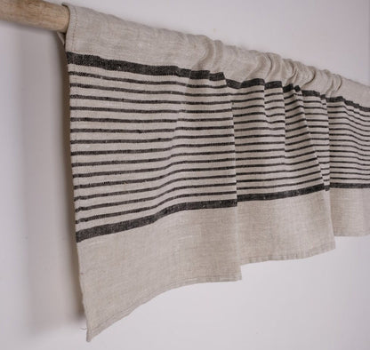 Ticking Valance - Farmhouse Curtain - Pure linen window treatment. Living room Cafe Kitchen window panel. Grain sack flax farmhouse style