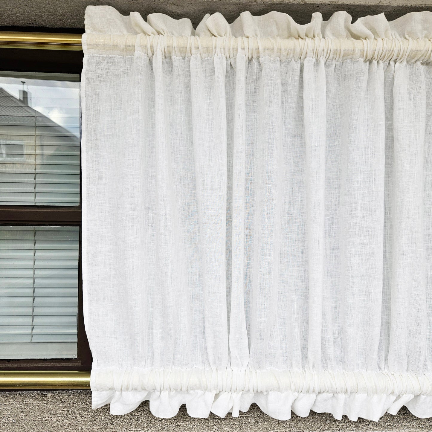 White linen Cafe Curtains in sheer linen, kitchen curtains with top and bottom rod pocket Farmhous window panel, window curtain custom size