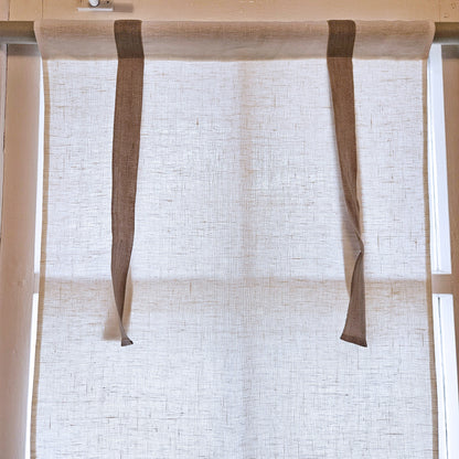 Linen curtains valance with tie up, farmhouse kitchen curtains in white with natur ties