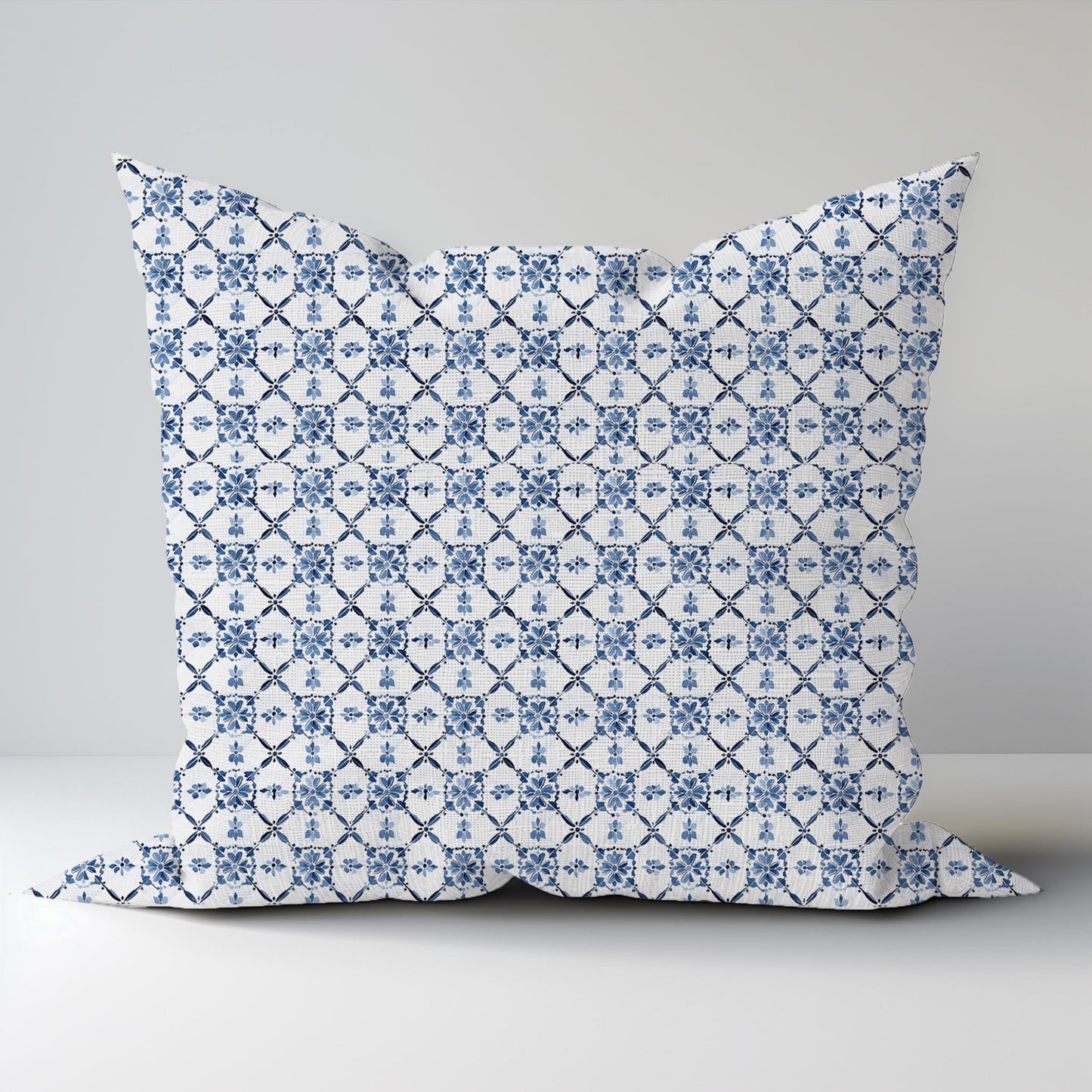 Swedish blue white Linen Pillow Cover -  Scandinavian tiles print on linen  Pillow - Contemporary indigo blue Block printed pillow on flax