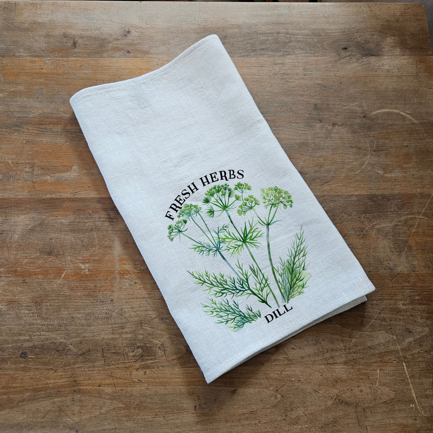 Dill blommig kökshandduk i linne, handdukar för te, bondgårdsblommig kökshandduk, grön blommig köksdekor, blommig kökshandduk