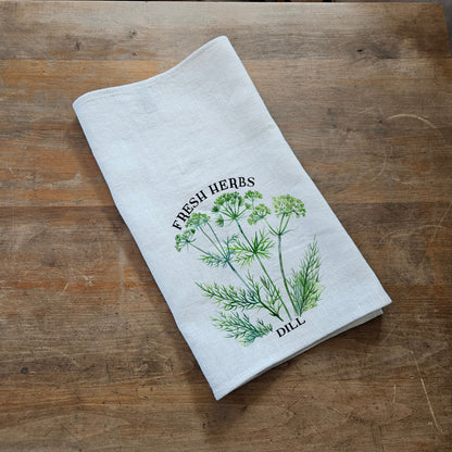 Dill blommig kökshandduk i linne, handdukar för te, bondgårdsblommig kökshandduk, grön blommig köksdekor, blommig kökshandduk
