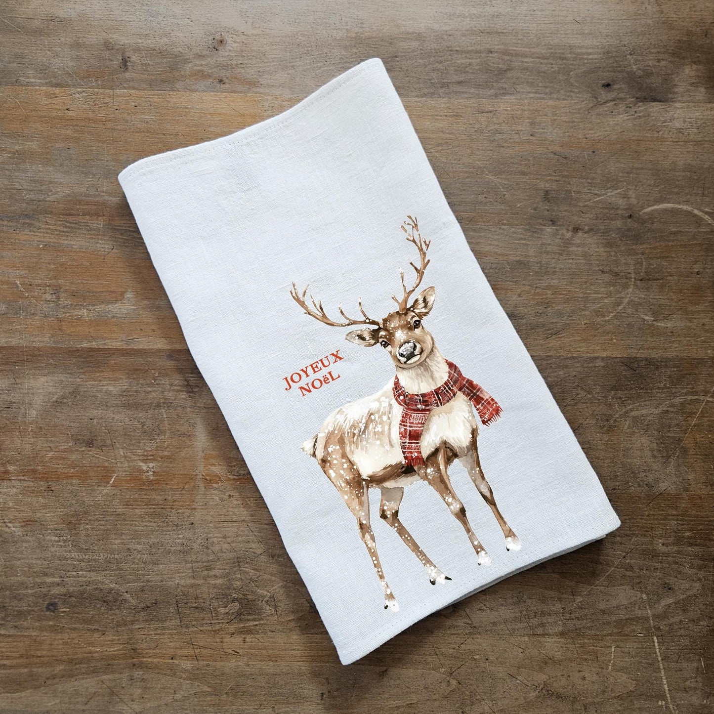 Christmas Tea Towel in linen, Reindeer Hand Towels Tea in linen Dish Holiday Kitchen Décor Feliz Navidad Frohe Weinachten Merry Christmas