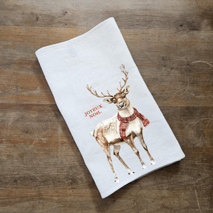 Christmas Tea Towel in linen, Reindeer Hand Towels Tea in linen Dish Holiday Kitchen Décor Feliz Navidad Frohe Weinachten Merry Christmas