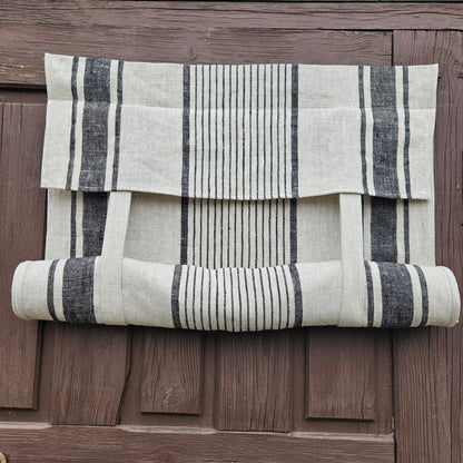 grey French Door Curtain 1 Panel  - french stripes linen curtains roman blinds
