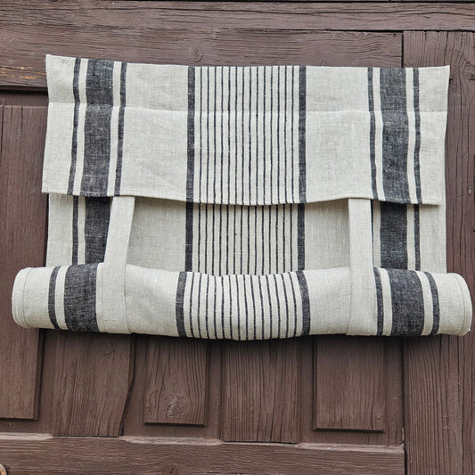 grey French Door Curtain 1 Panel  - french stripes linen curtains roman blinds