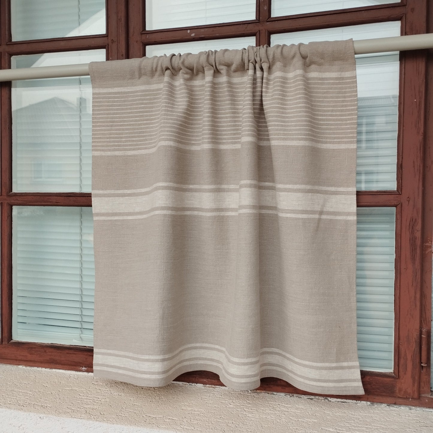 Ticking Valance - natur beige - Farmhouse Pure linen window treatment, Living room Cafe Kitchen window panel, Grain sack farmhouse curtains