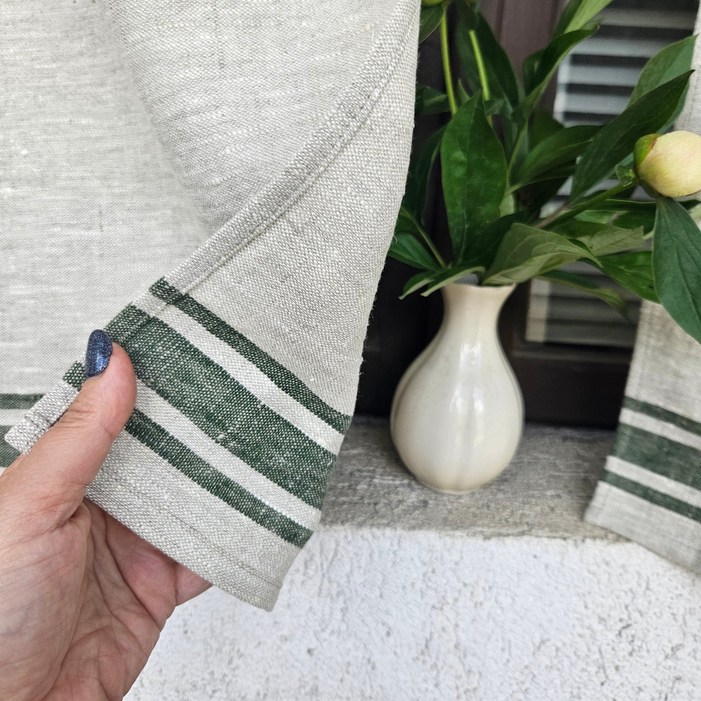 Ticking Valance - grey green - Farmhouse Pure linen window treatment - Living room Cafe Kitchen window panel - Grain sack farmhouse curtains