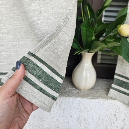 Ticking Valance - grey green - Farmhouse Pure linen window treatment - Living room Cafe Kitchen window panel - Grain sack farmhouse curtains