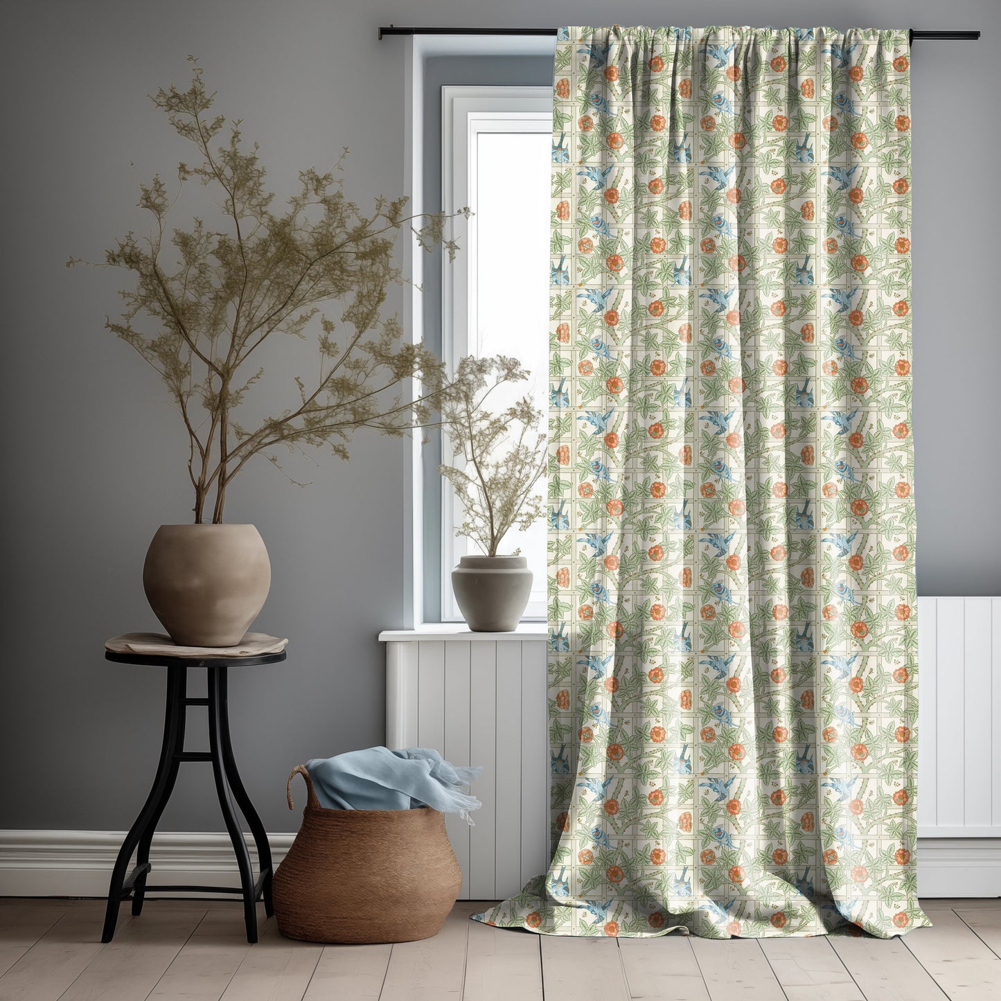 William Morris Curtain Panel Trellis, Floral Botanical Blue Print  Curtain Panels,  Curtains for living room