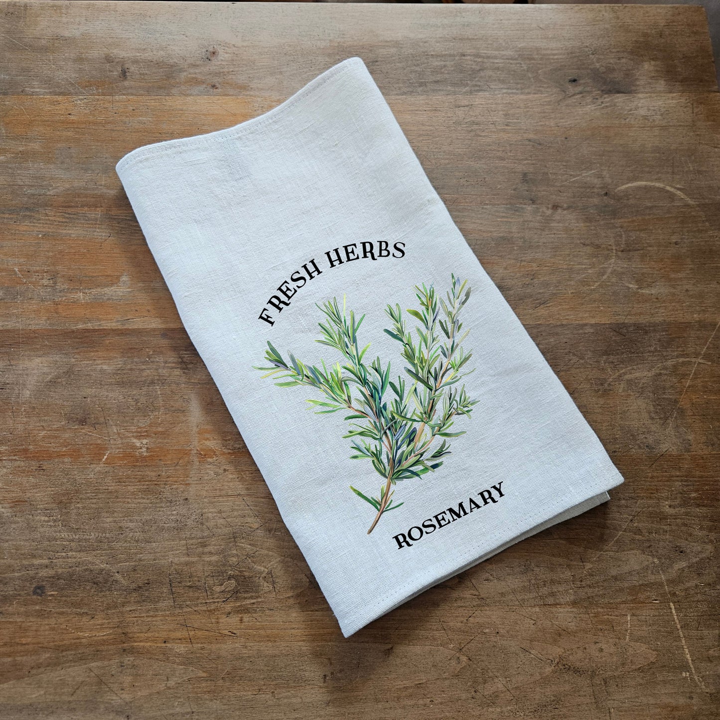 Hand Towels Tea with French country herbs - Farmhouse Floral greenery Décor Kitchen Dish Tea Towel - Rosemary Floral Tea Towel in linen