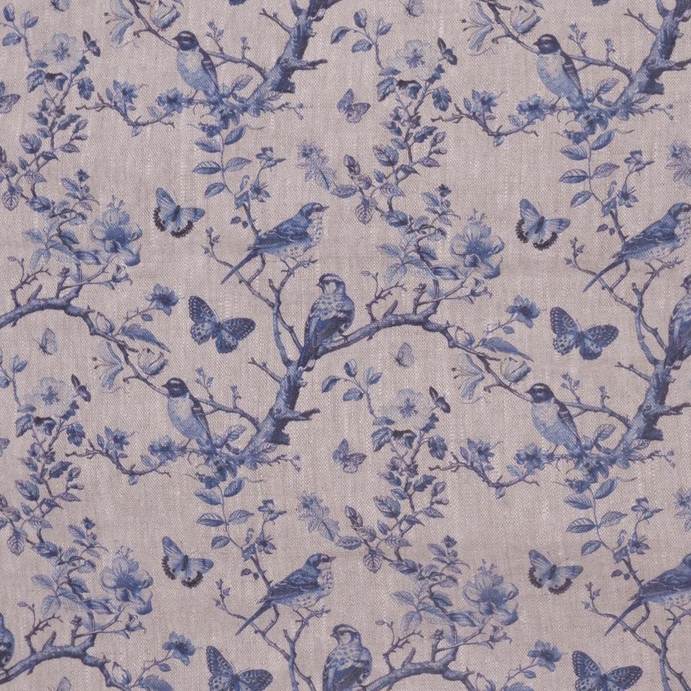 linen napkins in toile de jouy blue with burd and butterflies