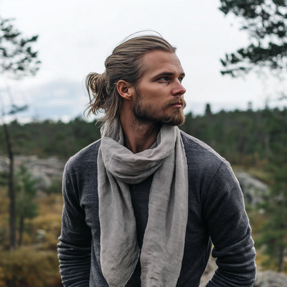 Linen Scarf in neutral or others 40 colors - undyed organic pure linen scarf unisex - Gift for friend husband lover son collegue father