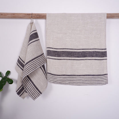 French striped linen towels, Farmhouse linen kitchen towels, Sauna Spa linen towels, Thick linen ttea towels, Natural linen hand towels