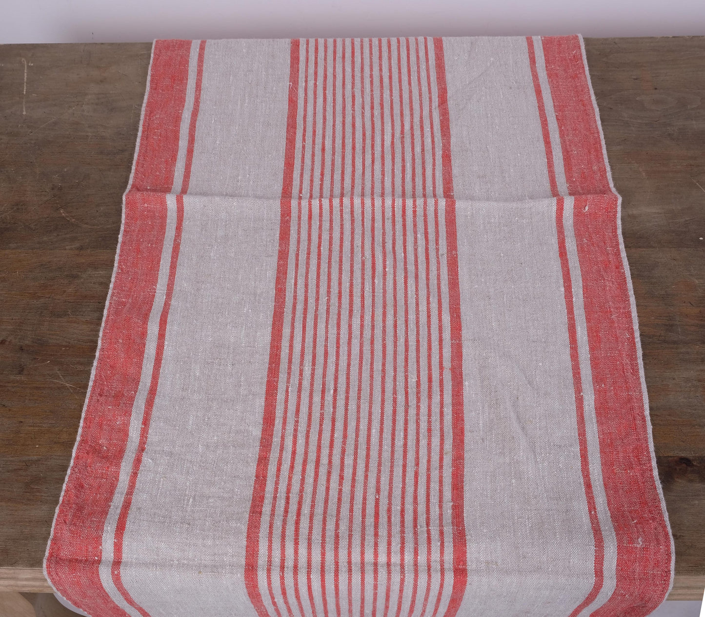 Linen runner - french sack linen. Grey red striped Rustic linen Cottage farmhouse coutry style linen. Stonewashed. 100% linen Burlap