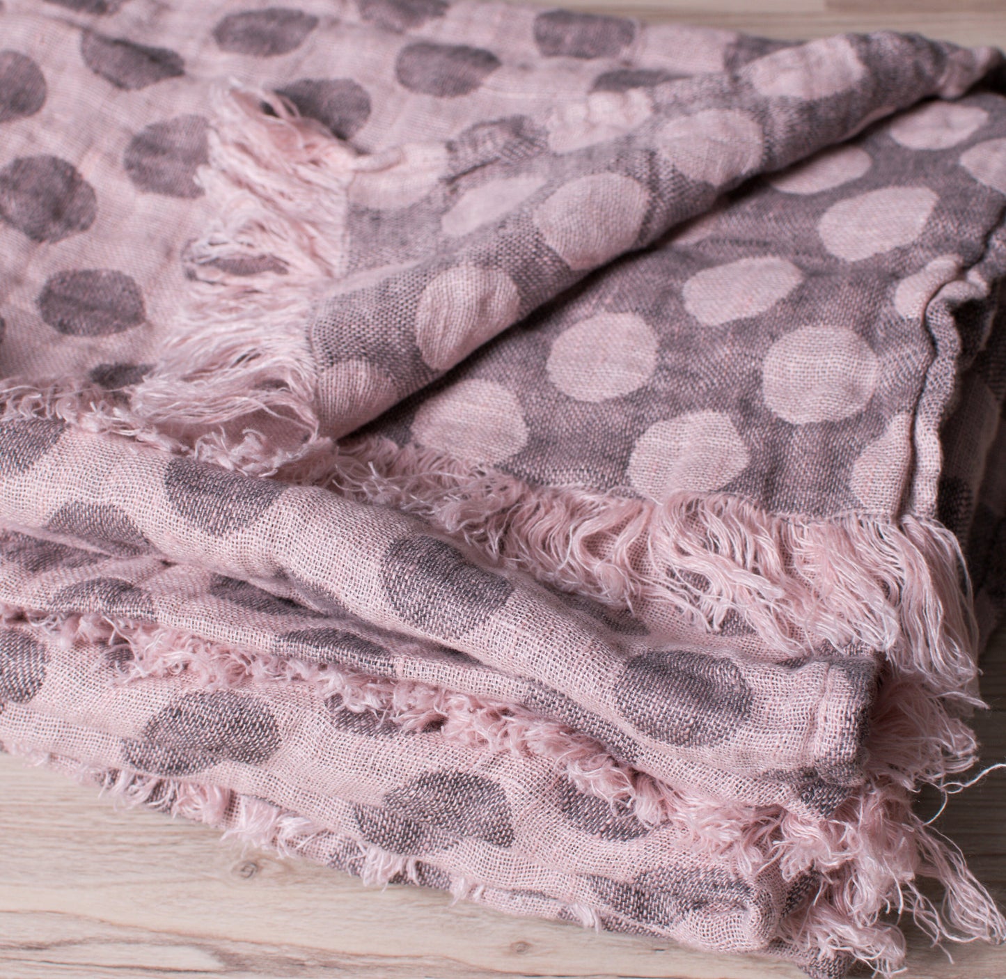 Stonewashed Polka dot pink coffe Blancket Bedspread Bed Cover  Throw Alwayslovelinen 100% Linen Lovelinen