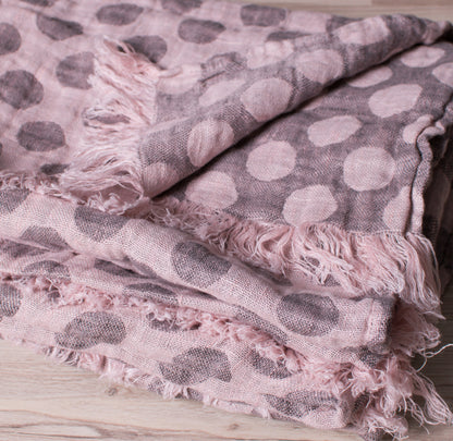 Stonewashed Polka dot pink coffe Blancket Bedspread Bed Cover  Throw Alwayslovelinen 100% Linen Lovelinen