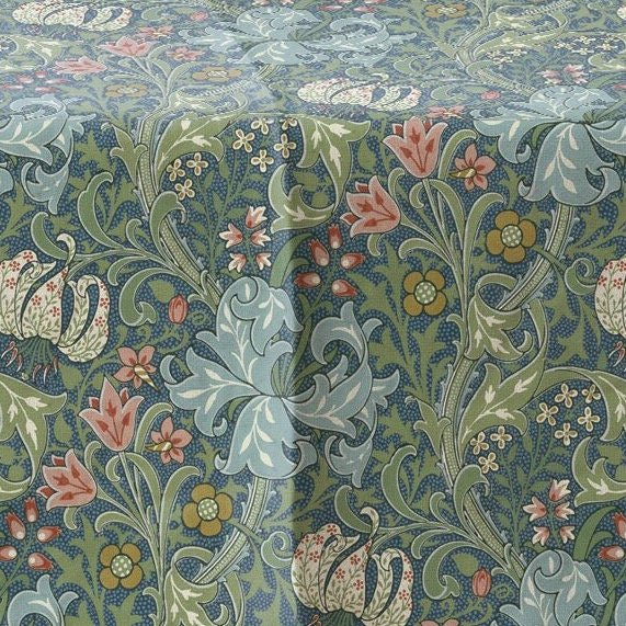 linen tablecloth with William Morris print Golden Lilly