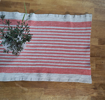 Linen runner - french sack linen. Grey blue striped Rustic linen Cottage farmhouse coutry style linen. Stonewashed. 100% linen Burlap