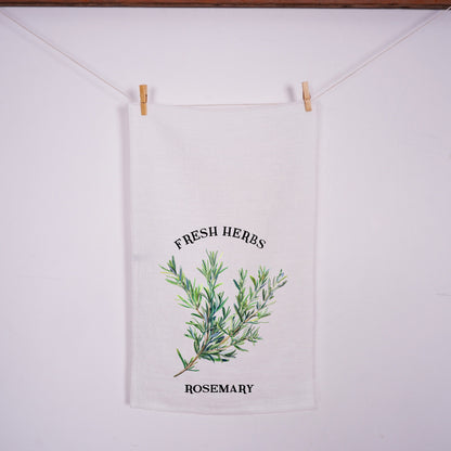 Rosemary  Floral Tea Towel in linen, Hand Towels Tea, Farmhouse Floral Dish Towel, greenery Floral Kitchen Décor, Floral Kitchen Tea Towel