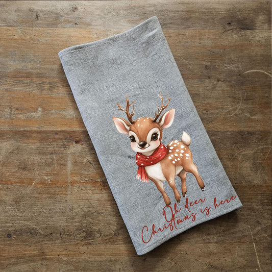 Christmas deer Tea Towel in linen, Holiday decor hand Towels Tea in linen, Merry Christmas Dish Towel Kitchen Décor Tea Towel in linen