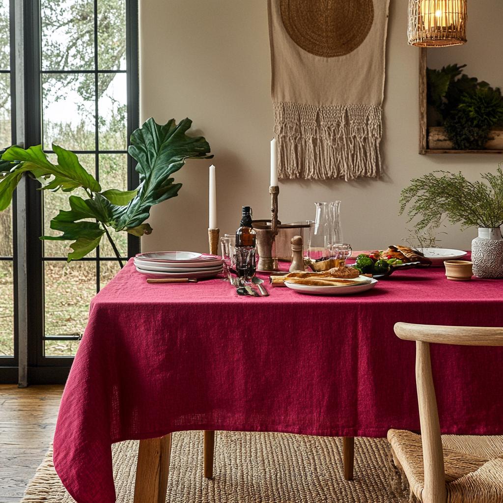 Heavy linen tablecloth for dinning table, French style washed linen table cloth Retangle Square or Round  in red natural or other colors