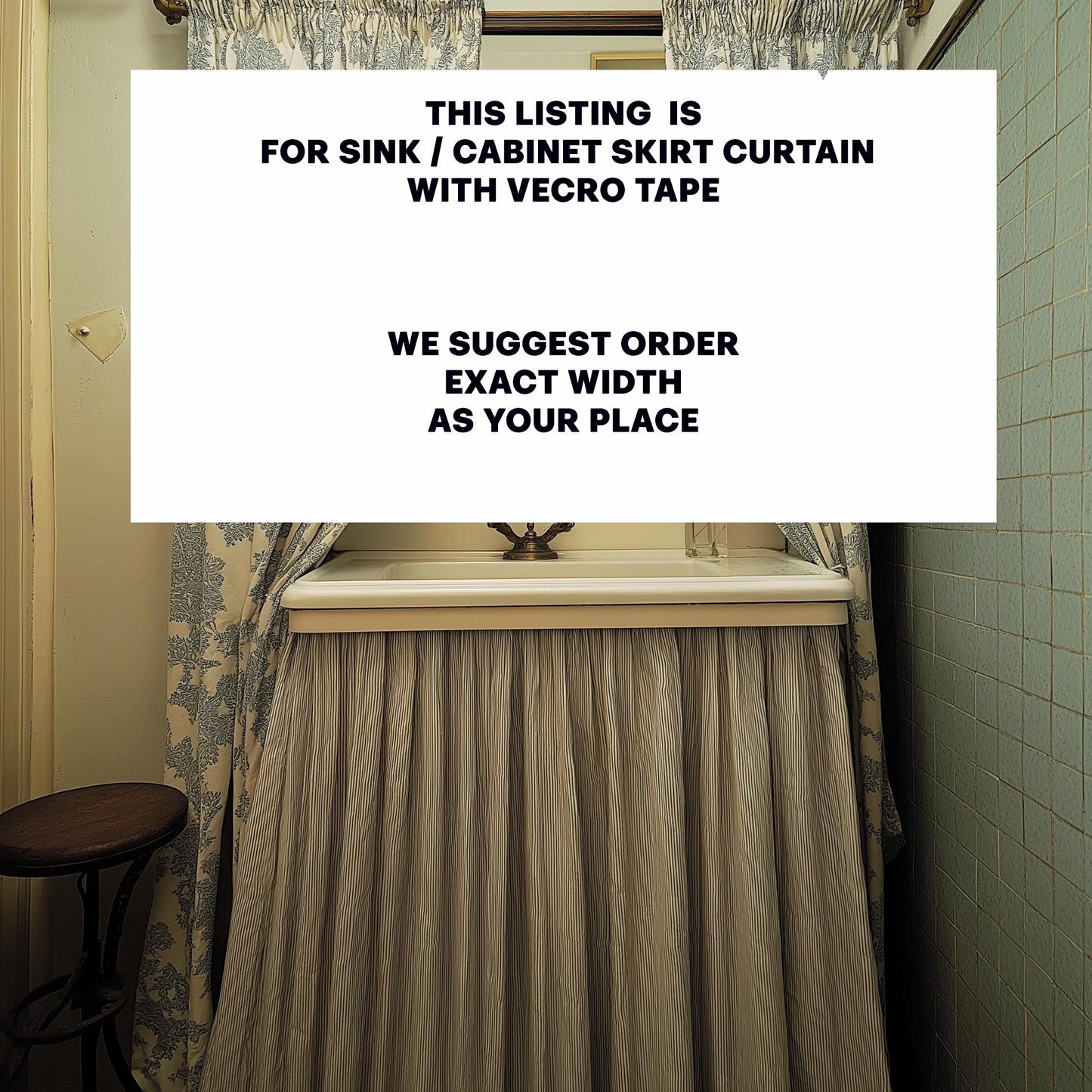 Custom Sink Skirt with velcro - Handmade Sink or Fireplace Curtain - Custom Sizes Linen Valance farmhouse sink curtains