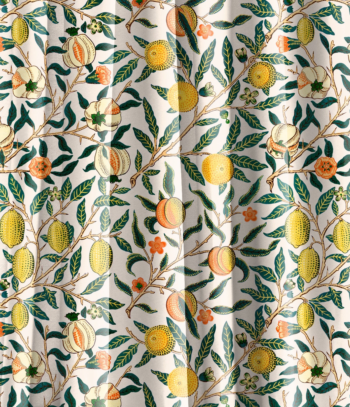 William Morris Curtain Panel Pomegranate, Floral Botanical Blue Print Curtain Panels,  Victorian Art and Crafts Curtains for living room