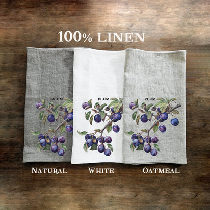 Plum fruit tree Tea Towel in linen, Botanical hand Towels Tea in linen, Greenery garden Dish Towel Kitchen Décor Tea Towel in linen