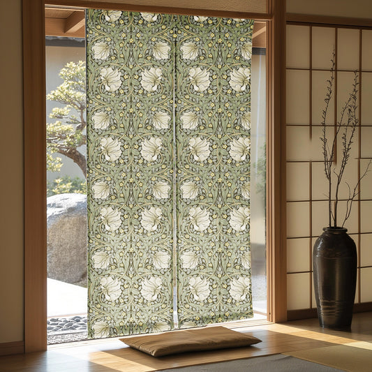 William Morris Pimpernel Linen Noren Curtain, Japanese Linen Noren Panel, Japanese Curtain Door, Linen Doorway Drape Noren Rod Pocket Panel