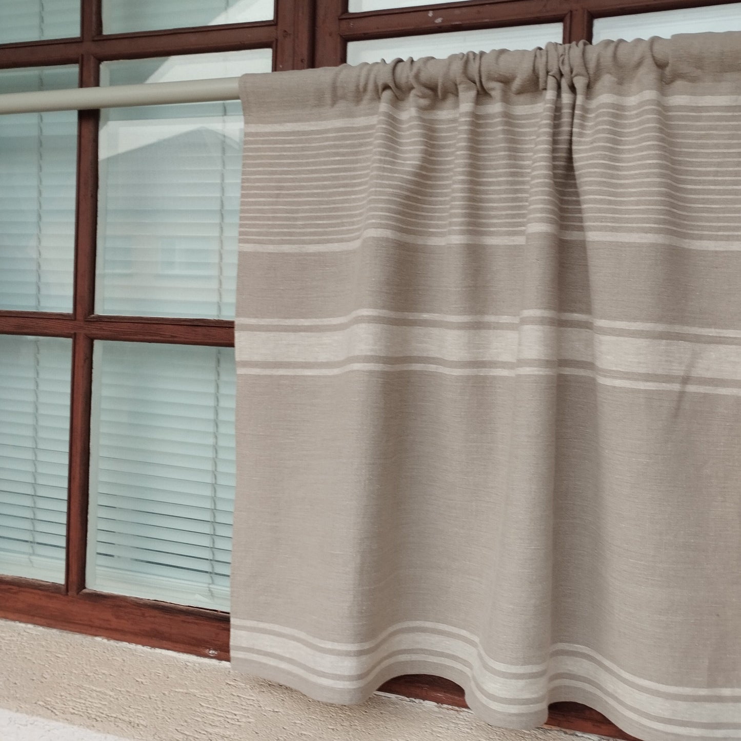 Ticking Valance - natur beige - Farmhouse Pure linen window treatment, Living room Cafe Kitchen window panel, Grain sack farmhouse curtains