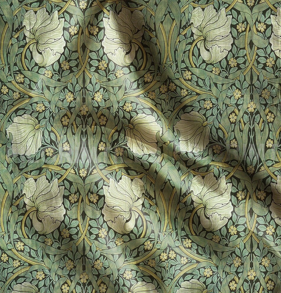 Linen foral tablecloth with birds, william Morris pimpernel tablecloth, arts and crafts movement tablecloth Victorian style