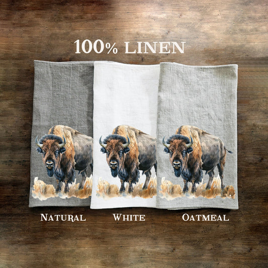 Buffalo Tea Towel in linen, Bison hand Towels Tea in linen,  pets Dish Towel  Kitchen Décor Tea Towel in linen