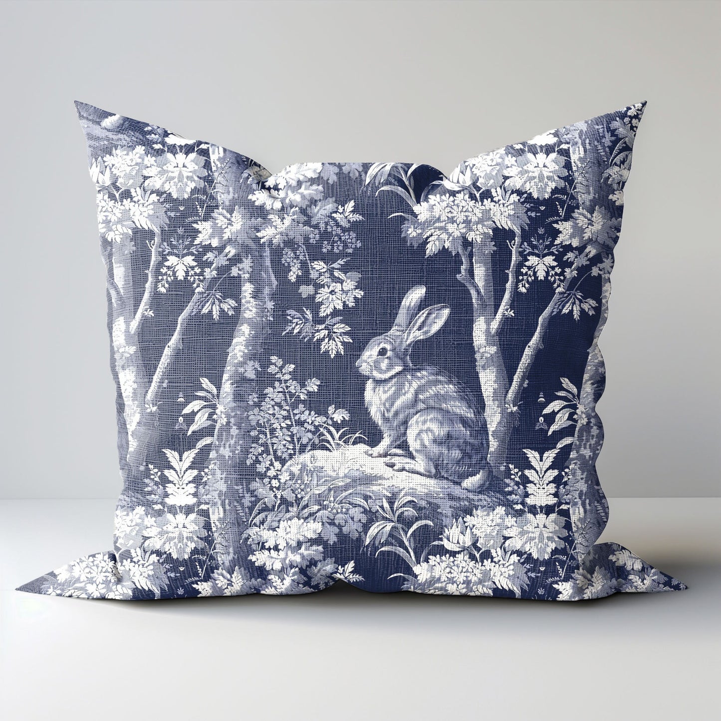 Designer blue Floral on Linen Pillow Cover, blue French toile de jouy Pillow in linen, Farmhouse Botanical printed pillow on flax with Birds