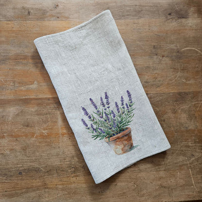 Lavender Floral Tea Towel in linen, Hand Towels Tea, Farmhouse Floral Dish Towel, Lavender Floral Kitchen Décor, Floral Kitchen Tea Towel