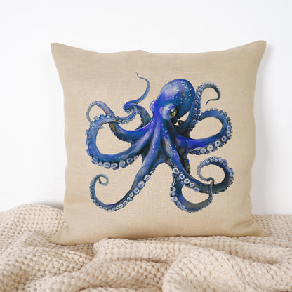 LINEN Cushion cover with Octopus print / Marine decorative linen pillow cover / Coastal marine decor Cushion Housewarming Gift