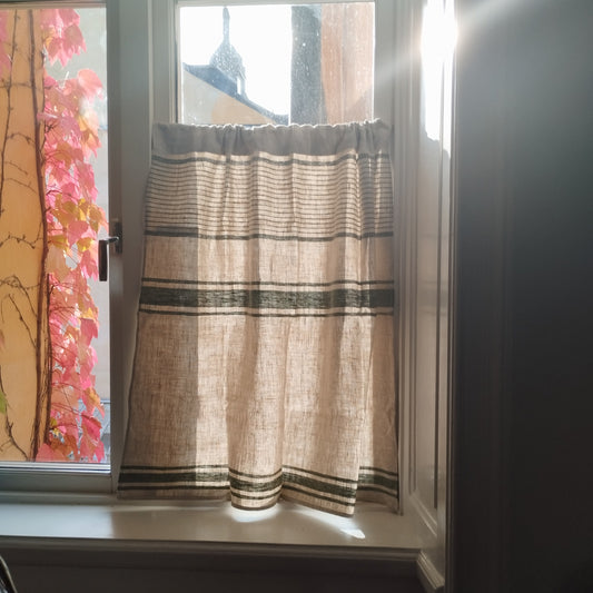 Ticking Valance - grey green - Farmhouse Pure linen window treatment - Living room Cafe Kitchen window panel - Grain sack farmhouse curtains