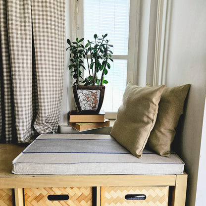 2" Bench cushion in linen in custom size, natural Window seat cushions, Handmade mudroom Cushion, Built-In Seating Kitchen Cushion