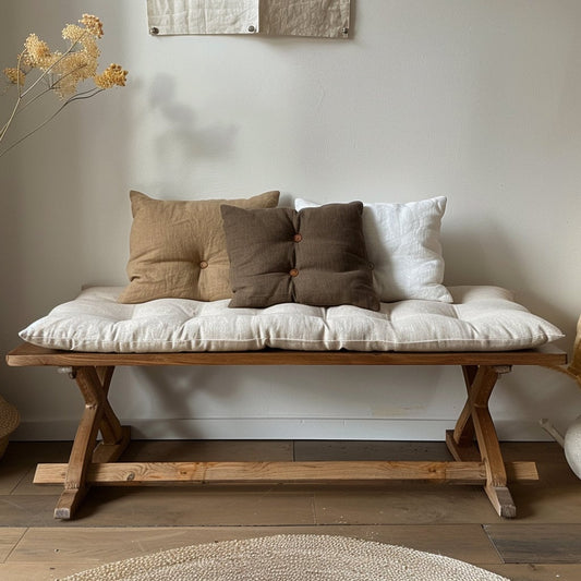 Bench cushion in linen in custom size,  natural Window seat cushions, Custom Chair seat pad with removable cover