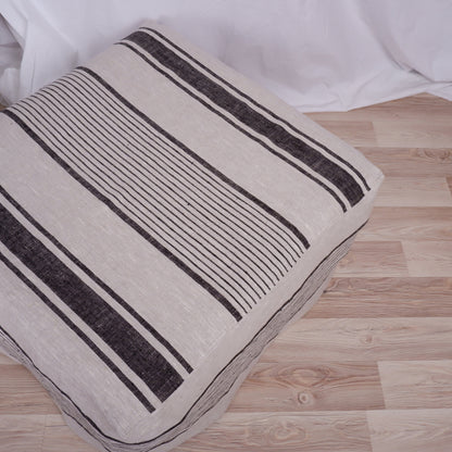 french striped Ottoman slipcover, natural cover Custom ikea linen cover cube slip cover for bench pouf sofa cover customsize