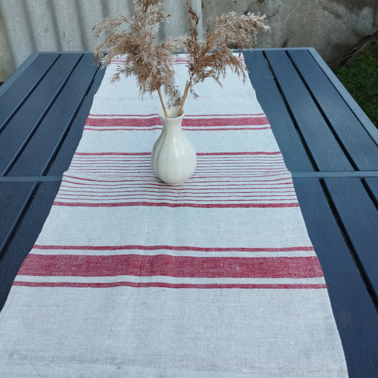 Linen runner natural french grain sack linen. Rustic striped linen Cottage farmhouse coutry style linen. Stonewashed. 100% linen