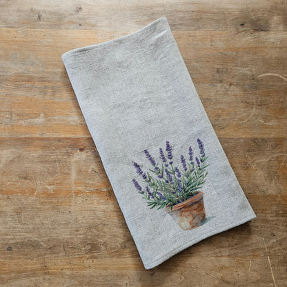 Lavender Floral Tea Towel in linen, Hand Towels Tea, Farmhouse Floral Dish Towel, Lavender Floral Kitchen Décor, Floral Kitchen Tea Towel